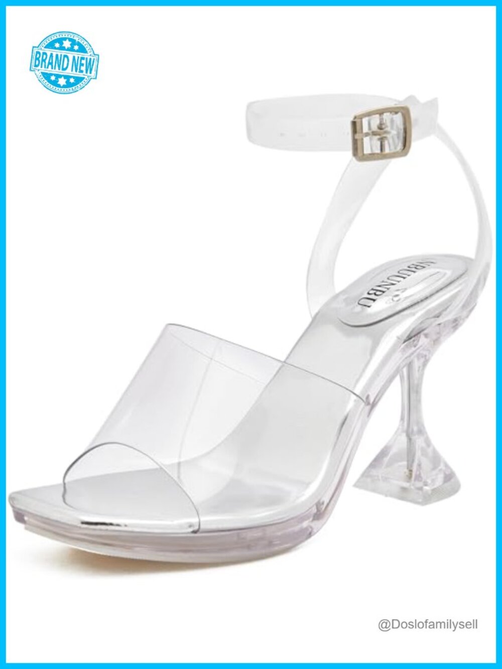 Clear Ankle Strap Kitten Heels Square Toe Platform Pumps for Women